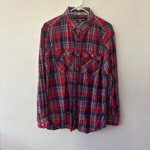 Nautica Flannel Shirt Mens Medium Red Plaid Farmer Cowboy Classic